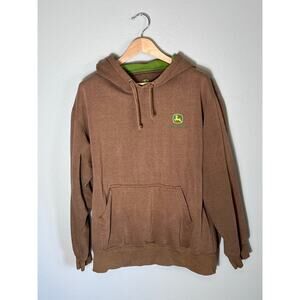John Deere Mens XL Chocolate Brown Hoodie Cozy Workwear Distressed Grunge Skater